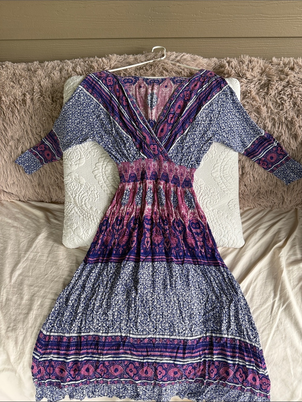 Boho Floral Midi Dress in Pink and Blue